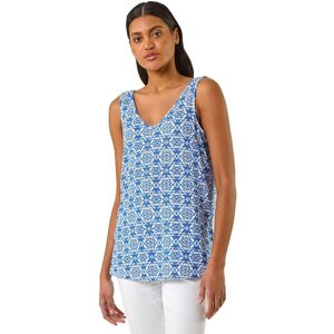 Roman Women's Floral V-Neck Stretch Cami Top in Bright Blue Size: 12 Bright Blue 12 Roman Women's Floral V-Neck Stretch Cami Top in Bright Blue Size: 12 Bright Blue 12