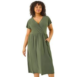 Roman Women's Curve Wrap Front Stretch Dress in Khaki Size: 26-28 Khaki 26-28 Roman Women's Curve Wrap Front Stretch Dress in Khaki Size: 26-28 Khaki 26-28