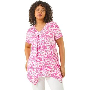 Roman Women's Curve Hanky Hem Floral Tunic Top in Pink Size: 26-28 Pink 26-28 Roman Women's Curve Hanky Hem Floral Tunic Top in Pink Size: 26-28 Pink 26-28
