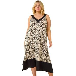 Roman Women's Curve Animal Print V-Neck Midi Dress in Black Size: 26-28 Black 26-28 Roman Women's Curve Animal Print V-Neck Midi Dress in Black Size: 26-28 Black 26-28