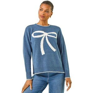 Roman Women's Contrast Stitch Bow Knit Jumper in Blue Size: 10 Blue 10 Roman Women's Contrast Stitch Bow Knit Jumper in Blue Size: 10 Blue 10
