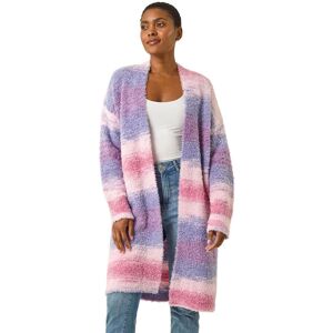 Roman Women's Fluffy Stripe Longline Cardigan in Pink Size: 14 Pink 14 Roman Women's Fluffy Stripe Longline Cardigan in Pink Size: 14 Pink 14
