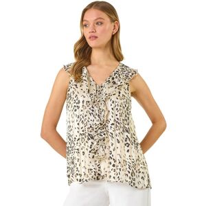 Roman Women's Animal Print Ruffle Front Vest Top in Beige Size: 12 Beige 12 Roman Women's Animal Print Ruffle Front Vest Top in Beige Size: 12 Beige 12