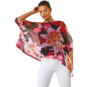 Roman Women's Floral Print Mesh Overlay Top in Fuchsia Size: 10 Fuchsia 10 Roman Women's Floral Print Mesh Overlay Top in Fuchsia Size: 10 Fuchsia 10