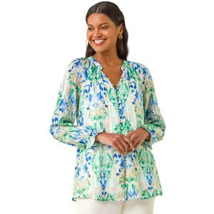 Roman Women's Printed Metallic Button Blouse in Blue Size: 10 Blue 10 Roman Women's Printed Metallic Button Blouse in Blue Size: 10 Blue 10