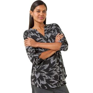 Roman Women's Leaf Puff Print Button Front 3/4 SleeveTop in Black Size: 18 Black 18 Roman Women's Leaf Puff Print Button Front 3/4 SleeveTop in Black Size: 18 Black 18