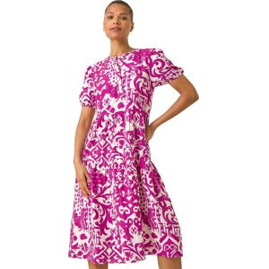 Roman Women's Abstract Print Midi Shirt Dress in Magenta Size: 18 Magenta 18 Roman Women's Abstract Print Midi Shirt Dress in Magenta Size: 18 Magenta 18