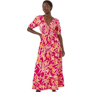 Roman Women's Floral V-Neck Shirred Maxi Dress in Pink Size: 14 Pink 14 Roman Women's Floral V-Neck Shirred Maxi Dress in Pink Size: 14 Pink 14