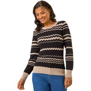 Roman Women's Contrast Zig Zag Knitted Jumper in Black Size: 12 Black 12 Roman Women's Contrast Zig Zag Knitted Jumper in Black Size: 12 Black 12