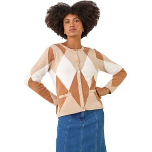 Roman Women's Geometric Buttoned Knit Cardigan in Beige Size: 20 Beige 20 Roman Women's Geometric Buttoned Knit Cardigan in Beige Size: 20 Beige 20