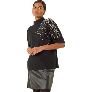 Roman Women's Embellished Shoulder Knit Jumper in Black Black One Size Roman Women's Embellished Shoulder Knit Jumper in Black Black One Size