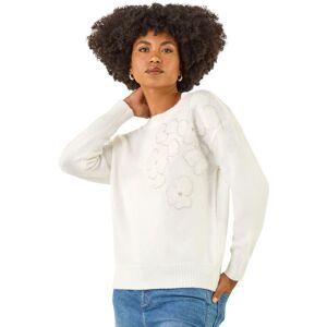 Roman Women's Floral Embroidered Sequin Knit Jumper in Ivory Ivory One Size Roman Women's Floral Embroidered Sequin Knit Jumper in Ivory Ivory One Size
