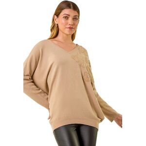Roman Women's Floral Sequin V-Neck Knit Jumper in Beige Beige One Size Roman Women's Floral Sequin V-Neck Knit Jumper in Beige Beige One Size
