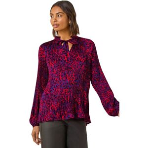 Roman Women's Animal Print Tie Neck Pleated Top in Red Size: 10 Red 10 Roman Women's Animal Print Tie Neck Pleated Top in Red Size: 10 Red 10