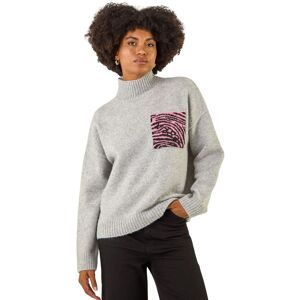 Roman Women's Animal Print Pocket Knit Jumper in Light Grey Light Grey One Size Roman Women's Animal Print Pocket Knit Jumper in Light Grey Light Grey One Size