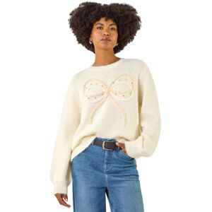 Roman Women's Faux Pearl Bow Knit Crew Jumper in Ivory Ivory One Size Roman Women's Faux Pearl Bow Knit Crew Jumper in Ivory Ivory One Size