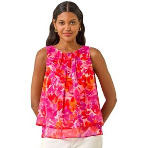 Roman Women's Floral Double Layered Pleated Top in Pink Size: 14 Pink 14 Roman Women's Floral Double Layered Pleated Top in Pink Size: 14 Pink 14