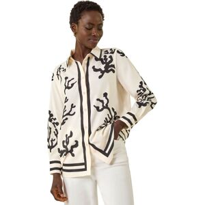 Roman Women's Coral Mono Print Collared Blouse in Cream Size: 12 Cream 12 Roman Women's Coral Mono Print Collared Blouse in Cream Size: 12 Cream 12