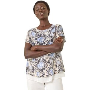 Roman Women's Floral Print Double Layer Top in Black Size: 10 Black 10 Roman Women's Floral Print Double Layer Top in Black Size: 10 Black 10