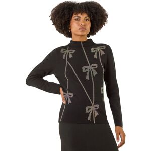 Roman Women's Diamante Bow High Neck Knit Jumper in Black Size: S/M Black S/M Roman Women's Diamante Bow High Neck Knit Jumper in Black Size: S/M Black S/M