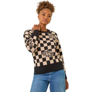 Roman Women's Checkered Pearl Embellished Knit Jumper in Black Size: 10 Black 10 Roman Women's Checkered Pearl Embellished Knit Jumper in Black Size: 10 Black 10