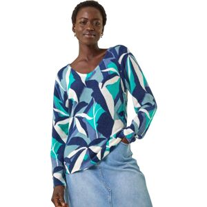 Roman Women's Abstract V-Neck Knit Jumper in Blue Size: 12 Blue 12 Roman Women's Abstract V-Neck Knit Jumper in Blue Size: 12 Blue 12