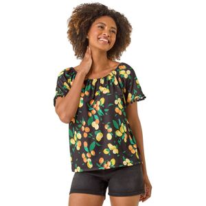 Roman Women's Citrus Pom Pom Trim Bardot Top in Black Size: 18 Black 18 Roman Women's Citrus Pom Pom Trim Bardot Top in Black Size: 18 Black 18