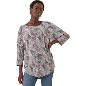 Roman Women's Leaf Puff Print Stretch Top in Grey Size: 10 Grey 10 Roman Women's Leaf Puff Print Stretch Top in Grey Size: 10 Grey 10