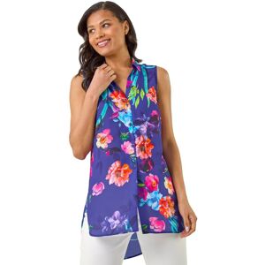 Roman Women's Floral Leaf Print Longline Button Blouse in Purple Size: 14 Purple 14 Roman Women's Floral Leaf Print Longline Button Blouse in Purple Size: 14 Purple 14