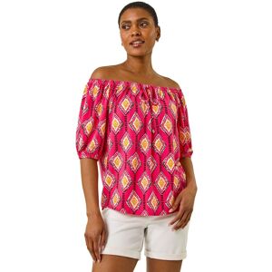 Roman Women's Printed Bardot Tie Front Stretch Top in Pink Size: 14 Pink 14 Roman Women's Printed Bardot Tie Front Stretch Top in Pink Size: 14 Pink 14