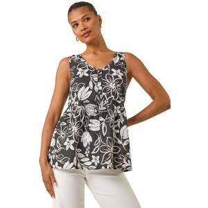 Roman Women's Floral V-Neck Buttoned Top in Black Size: 10 Black 10 Roman Women's Floral V-Neck Buttoned Top in Black Size: 10 Black 10