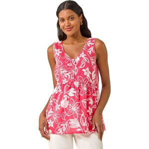 Roman Women's Floral V-Neck Buttoned Top in Coral Size: 18 Coral 18 Roman Women's Floral V-Neck Buttoned Top in Coral Size: 18 Coral 18