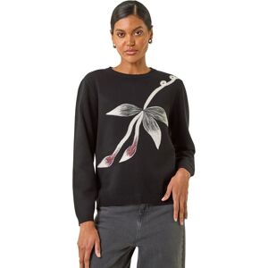Roman Women's Floral Hotfix Knit Jumper in Black Size: 14 Black 14 Roman Women's Floral Hotfix Knit Jumper in Black Size: 14 Black 14