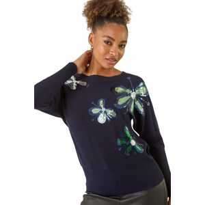 Roman Women's Sequin Floral Knit Jumper in Navy Size: 10 Navy 10 Roman Women's Sequin Floral Knit Jumper in Navy Size: 10 Navy 10