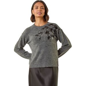 Roman Women's Floral Sequin Knit Jumper in Dark Grey Size: 14 Dark Grey 14 Roman Women's Floral Sequin Knit Jumper in Dark Grey Size: 14 Dark Grey 14