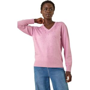 Roman Women's Heart Hotfix V-Neck Knit Jumper in Pink Size: 14 Pink 14 Roman Women's Heart Hotfix V-Neck Knit Jumper in Pink Size: 14 Pink 14