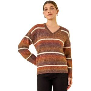 Roman Women's Stripe Fluffy Knit Jumper in Brown Size: 10 Brown 10 Roman Women's Stripe Fluffy Knit Jumper in Brown Size: 10 Brown 10