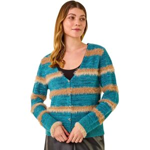 Roman Women's Fluffy Stripe Knit Cardigan in Teal Size: 18 Teal 18 Roman Women's Fluffy Stripe Knit Cardigan in Teal Size: 18 Teal 18