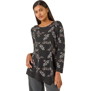 Roman Women's Floral Print Chiffon Hem Top in Black Size: 18 Black 18 Roman Women's Floral Print Chiffon Hem Top in Black Size: 18 Black 18