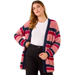 Roman Women's Fluffy Stripe Knit Cardigan in Pink Size: 12 Pink 12 Roman Women's Fluffy Stripe Knit Cardigan in Pink Size: 12 Pink 12