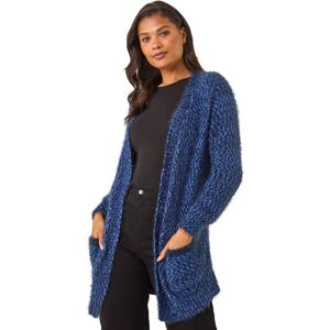 Roman Women's Fluffy Longline Knit Cardigan in Blue Size: 10 Blue 10 Roman Women's Fluffy Longline Knit Cardigan in Blue Size: 10 Blue 10