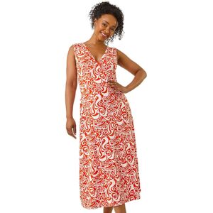 Roman Women's Petite Abstract Print Wrap Midi Dress in Orange Size: 16 Orange 16 Roman Women's Petite Abstract Print Wrap Midi Dress in Orange Size: 16 Orange 16