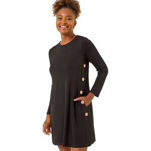 Roman Women's Side Button Detail Stretch Swing Dress in Black Size: 20 Black 20 Roman Women's Side Button Detail Stretch Swing Dress in Black Size: 20 Black 20
