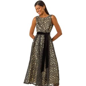 Roman Women's Lace Overlay Bow Detail Midi Dress in Black Size: 14 Black 14 Roman Women's Lace Overlay Bow Detail Midi Dress in Black Size: 14 Black 14