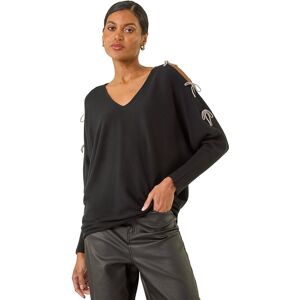 Roman Women's Bow Sleeve V-Neck Knit Jumper in Black Black One Size Roman Women's Bow Sleeve V-Neck Knit Jumper in Black Black One Size