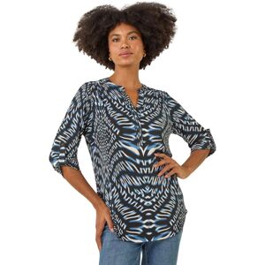 Roman Women's Abstract Puff Print Stretch Top in Blue Size: 10 Blue 10 Roman Women's Abstract Puff Print Stretch Top in Blue Size: 10 Blue 10