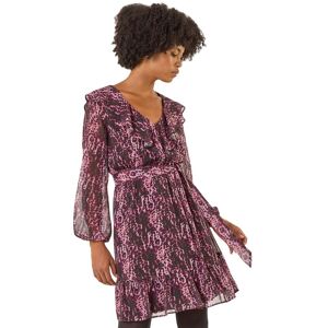 Roman Women's Animal Print Frill V-Neck Dress in Pink Size: 20 Pink 20 Roman Women's Animal Print Frill V-Neck Dress in Pink Size: 20 Pink 20
