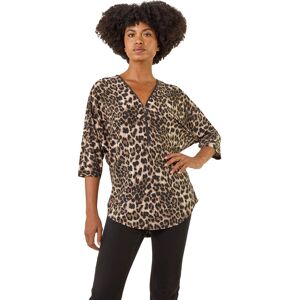 Roman Women's Animal Print Zip Front Stretch Top in Tan Size: 20 Tan 20 Roman Women's Animal Print Zip Front Stretch Top in Tan Size: 20 Tan 20