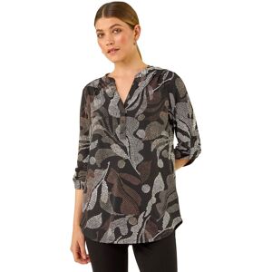 Roman Women's Abstract Puff Print Stretch Top in Brown Size: 10 Brown 10 Roman Women's Abstract Puff Print Stretch Top in Brown Size: 10 Brown 10