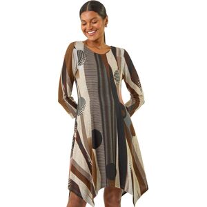 Roman Women's Geo Print Hanky Hem Stretch Dress in Tan Size: 16 Tan 16 Roman Women's Geo Print Hanky Hem Stretch Dress in Tan Size: 16 Tan 16